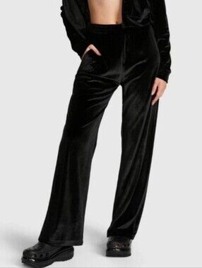 PINK Black Velour Wide-Leg Pants